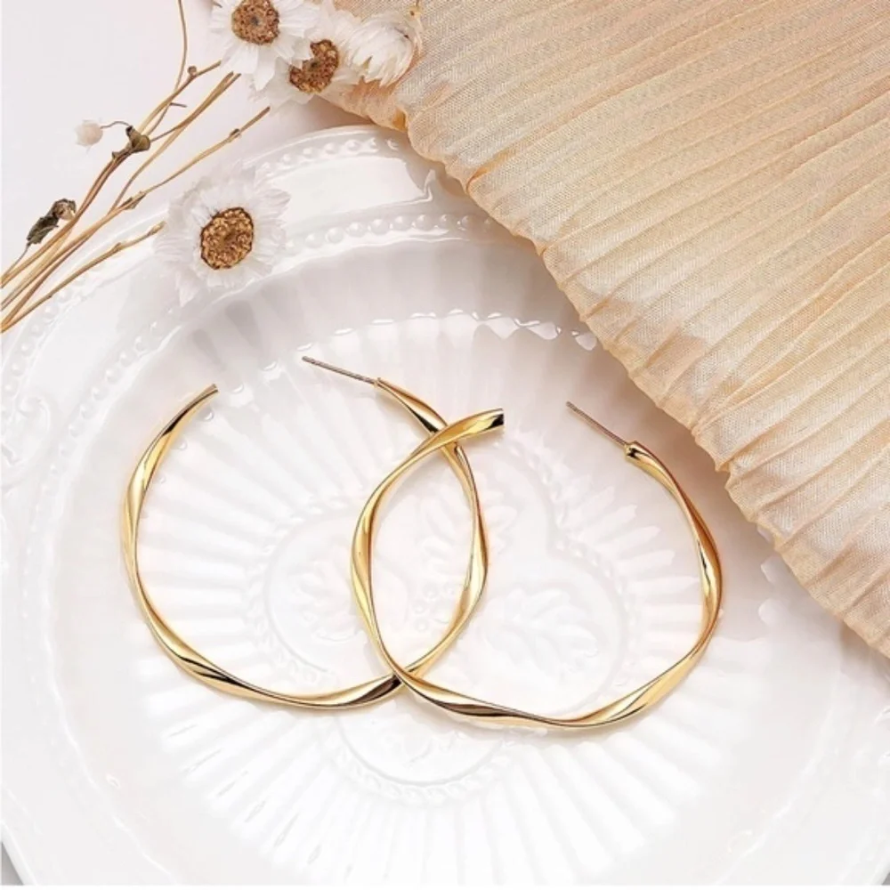 Gold 14k Gold Plated Twist Hoop Earrings